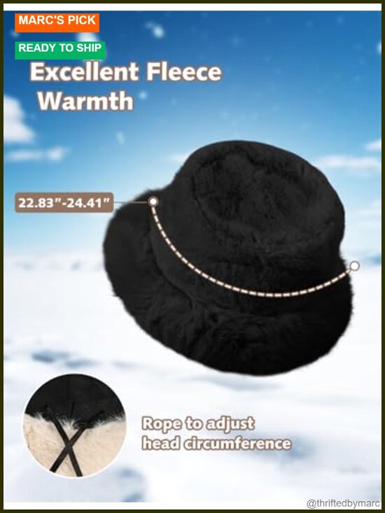 Faux Fur Bucket Hat for Women Winter Wide Brim Fluffy Warm Snow Cap